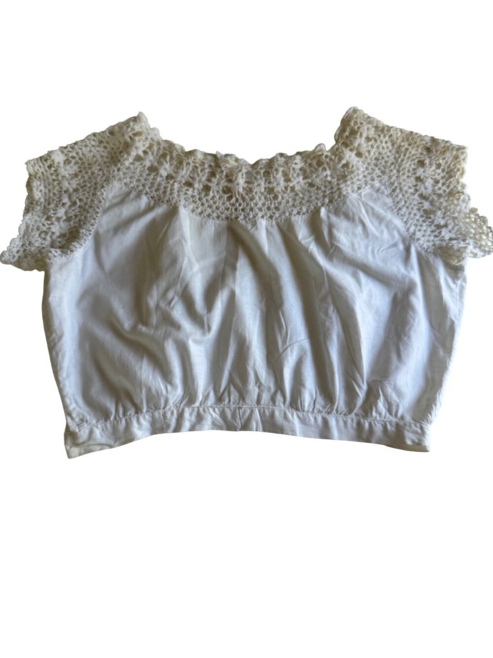 Antique Edwardian Corset Cover Camisole M Cream Crochet Yoke Lace Peasant Blouse - Picture 4 of 15
